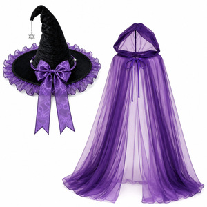 Conjunto <span class=keywords><strong>de</strong></span> Disfraz <span class=keywords><strong>de</strong></span> <span class=keywords><strong>Bruja</strong></span> <span class=keywords><strong>de</strong></span> Halloween, Sombrero <span class=keywords><strong>de</strong></span> <span class=keywords><strong>Bruja</strong></span> Negro <span class=keywords><strong>con</strong></span> Lazo Morado, Capa <span class=keywords><strong>con</strong></span> Capucha <span class=keywords><strong>de</strong></span> <span class=keywords><strong>Tul</strong></span> Morado, Disfraz <span class=keywords><strong>de</strong></span> Mago para Mujeres y Niñas - Product Image 5