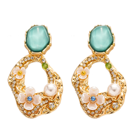Aksesori Anting Wanita Berbentuk Bunga Akrilik Berhiaskan Berlian, Berlapis Emas 18K, Baja Tahan Karat, Kelas Atas