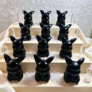 Statuette Pokémon all'ingrosso da 7,5 cm: Sculture in cristallo di ossidiana nera naturale di <span class=keywords><strong>Pikachu</strong></span> per decorazioni da scrivania - Product Image 3