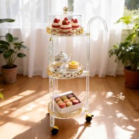 Carrito de Catering Multiusos Acrílico Dorado de Alta Calidad para Banquetes, Carrito Portátil para Flores para Bodas y Cumpleaños