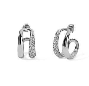 Milkkye personnalisé classique en argent sterling 925 or 18 carats diamant Double dôme boucles d'oreilles créoles cadeau plaqué rhodium à la mode - Product Image 3
