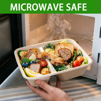 Boîte à lunch jetable biodégradable en bagasse de canne à sucre de 1000 ml et 1400 ml, compatible micro-ondes, avec couvercles