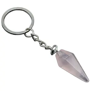 HZ Gemstone Laser Engraving Blank rose quartz Keyring Transparent Crystal Key chain Keychain