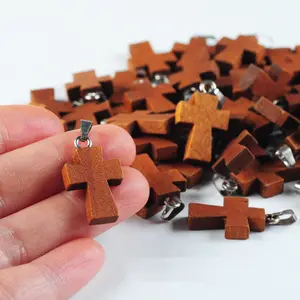 2cm Mini piccola collana di legno bracciale gesù croce di legno ciondolo piccole croci di legno