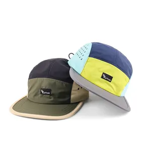 Custom logo breathable laser cut perforated Outdoor contrast color nylon 5 Panel Cap hats Sun Protection for Running,Hiking cap