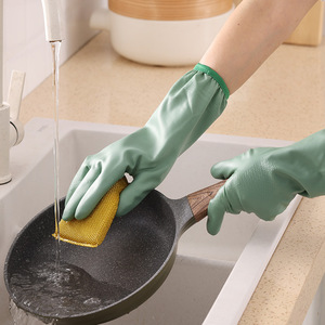 Gants de lavage de la vaisselle pour la maison, épais, imperméables, en latex, doublés de polaire, pour le nettoyage de la cuisine - Product Image 1