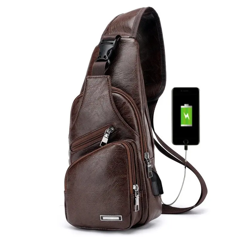 Men Chest Bag High Quality Leather PU Crossbody Handbag for Men USB Charging Travel Men Bag Fashion Handbag Male Bag