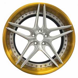 Jantes forgées sur mesure 2 pièces 10 Y-Spoke concaves profondes, finition argent brossé avec liseré doré pour BMW <span class=keywords><strong>Mercedes</strong></span> - Product Image 1