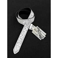 Ceinture en cuir PU rouge gaufré à motif floral vintage avec boucle en métal en forme de lame de rasoir, style punk rock western, pour hommes et femmes
