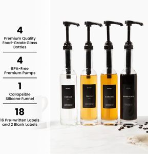 En stock, distributeur de sirop de café de 16 oz (500 ml) pour bar à café avec pompe, bouteille en verre pour sirop d'érable, lot de 2 - Product Image 2