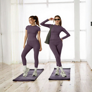 Conjunto de Yoga para Mujer, Leggings de Cintura Alta, Manga Corta, 2 Piezas, Ropa Deportiva para Pilates, Gimnasio, Aire Libre - Product Image 3