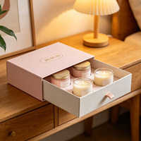 Boîte à bougies de luxe en gros avec tiroir, en carton rigide, gaufrée, avec insert en éponge à paillettes UV pour emballage cadeau de bougies parfumées