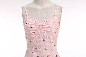 Summer Cotton Jacquard <strong>Cherry</strong> Pattern <strong>Dresses</strong> Slip Backless Long Retro Vintage Elegant Party <strong>Dresses</strong> for Women - Product Image 3