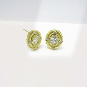 Custom plata 925 sterling silver Oval <b>Crystal</b> Rhinestone <b>earring</b> fashion Classic cubic zirconia 18k Gold Plated <b>Stud</b> <b>Earrings</b> - Product Image 1