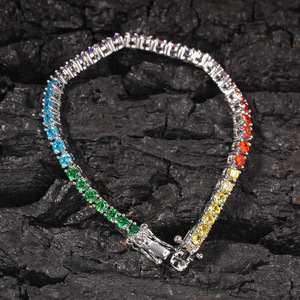 Minimalist Vintage Hip Hop <b>Bracelet</b> <b>Copper</b> Inlaid with Colored Zircon Trendy Tennis Chain <b>Bracelet</b> - Product Image 1