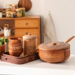 Acacia Wood Bowl Set With Lid Straight Body 3 Sizes For Baby Kids Dining - Product Image 1