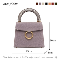 Staubige Flieder-Wildleder-Handtasche mit Henkel, luxuriöse, maßgefertigte Python-Print-Griffe, strukturierte Designer-Handtasche für Damen, OEM-kundenspezifisch