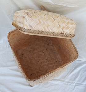 Meilleur prix - Coffre de rangement en bambou naturel fait main avec couvercle - Panier tissé rustique pour garde-manger, salon et bureau - Product Image 3