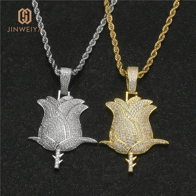 JWY fine jewelry iced out copper pendants 18k gold plated rose pendant charms hip hop