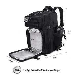 Benutzer definiertes Logo Wasserdichte Reise Athlet Fitness Isolierte Thermal Black 45L Tactical Gym Mahlzeit Prep Management Rucksack Kühltasche