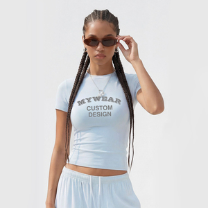 T-shirts courts slim pour <span class=keywords><strong>femme</strong></span>, 200 grammes, 90 % coton, 10 % élasthanne, collection 2026, en stock, impression de logo personnalisée - Product Image 1