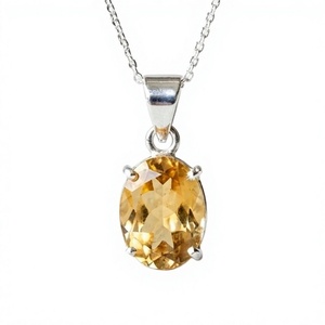 Natural <b>Citrine</b> Quartz Oval <b>Pendant</b> Necklace Gold Tone Gemstone Jewelry Gift for Women - Product Image 4