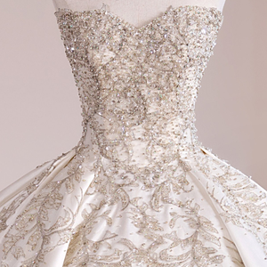 Vestido de Novia de Gala, Sin Tirantes, Escote Corazón, Corsé con Cristales, Estilo Barroco, Satén en Cascada, Tallas Grandes, Princesa, Personalizado, Venta al Por Mayor - Product Image 1