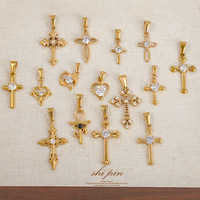 Pendentif Biever tendance pour femme, motif européen ajouré, croix, œil, cœur, dauphin, en zircon taille brillant, acier inoxydable plaqué or 24 carats