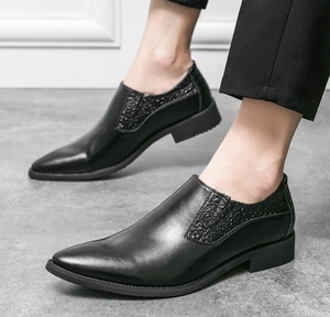 Men's <b>Pointed</b> Head Pattern Low-top Leather Shoes, Anti-slip Waterproof, <b>Light</b> and Breathable, Casual Office Wedding Dress Shoes - Product Image 5