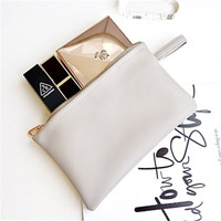Tas Kosmetik Kulit Vegan Lembut dengan Ritsleting, Tas Makeup Portabel, Dompet Koin, Dompet Amplop Modis, Tempat Kartu Mahjong, Clutch