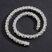Hip Hop 9mm Byzantine Bouton Chaîne Chaîne En Laiton Cuba Chaîne Glace Zircon Collier Bracelet
