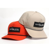 Topi Laser 5 Panel Bahan Anti Air Laris Manis dengan Logo Bordir dan Tali Putih untuk Pernikahan