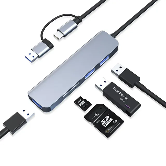 Type C USB Hub with USB 3.0 for Micro SD & TF Card Reader/Writer Extend Adapter Cable Splitter & Phone Charger Dock Station
