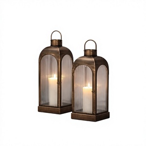 Ensemble de 2 lanternes antiques, porte-bougie en métal résistant à la chaleur, lanternes vintage durables de style européen, décoration de Noël - Product Image 1