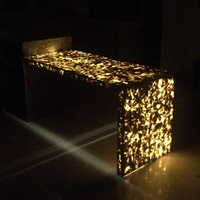 Comptoir de réception en marbre avec comptoir en acrylique, table de salon de beauté avec barre lumineuse LED