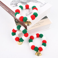 Collier pour chat de Noël avec pendentif boule de fourrure et clochette élastique, style japonais et coréen, motif color block, mignon