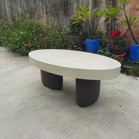 Table basse ovale avec plateau et 2 pieds, table à thé moderne, table en béton pour salon, solide et durable