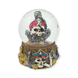 Mexico Nautical Resin Snow Ball Caribbean Souvenir Skull Pirate Snow Globe