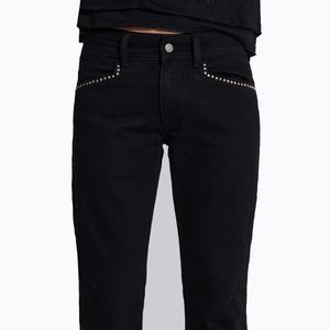 กางเกงยีนส์ทรงบูทคัทสีดำล้วนแบบสั่งทำพิเศษสำหรับผู้ชาย สไตล์ลำลอง กระเป๋าแต่งหมุด ผ้าเดนิมคอตตอน 100% ทรงเข้ารูป - Product Image 6