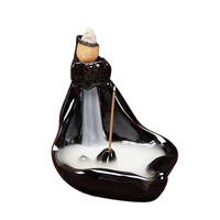 Quemador de incienso de cascada de cerámica con junta de bambú, quemador de incienso de reflujo, decoración budista, regalo de aromaterapia para el hogar