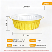 Boîte d'emballage jetable ronde dorée épaissie de 3500 ml, pot en papier d'aluminium pour extérieur avec couvercle, boîte en papier d'aluminium scellée