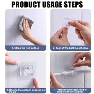 Barra de Gancho para Cortina de Baño Autoadhesiva de Plástico Multiusos de 6x6 cm, con Diseño Telescópico para Montar en la Pared - Product Image 3