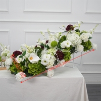 Chemin de table floral pour mariage DKB, sur mesure, 100*35cm, blanc, vert, bordeaux, en soie, avec roses artificielles