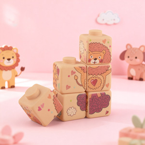 Cubi Magici per l'Educazione Precoce dei Bambini, Blocchi di Costruzione Quadrati in Gomma Morbida con Espressioni di Dinosauri e Animali, Puzzle Impilabile Musicale per Neonati - Product Image 3