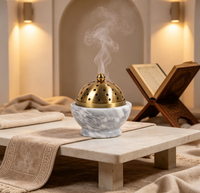 Porte-encens en marbre de luxe Bakhoor Mubkhar, encensoir en pierre avec couvercle pour la maison, la villa, l'hôtel, la décoration de table du Ramadan du Moyen-Orient