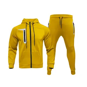 Ensemble d'entraînement sportif décontracté en tricot de polyester pour hommes, automne, hiver, loisirs, manches longues, fermeture éclair, ensembles d'entraînement sportif pour jeunes