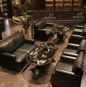 Ensemble de meubles en fût de whisky 4 pièces, canapé <span class=keywords><strong>Chesterfield</strong></span> en <span class=keywords><strong>cuir</strong></span> PU, <span class=keywords><strong>fauteuil</strong></span>, table pour bar et boîte de nuit - Product Image 1