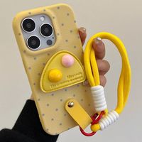Étui de téléphone de luxe à pois avec support coussiné extensible et dragonne en corde tressée, coque en cuir antichoc
