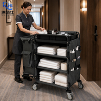 Chariot de ménage de luxe en aluminium léger, chariot de nettoyage pour hôtel, équipement de nettoyage, chariot de service ménager