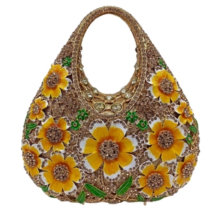 Women Classic Crystal Hobo Evening Bag Shinny Floral Rhinestones Clutch Purse with Chain <b>Wedding</b> <b>Guest</b> <b>Handbag</b> - Product Image 3